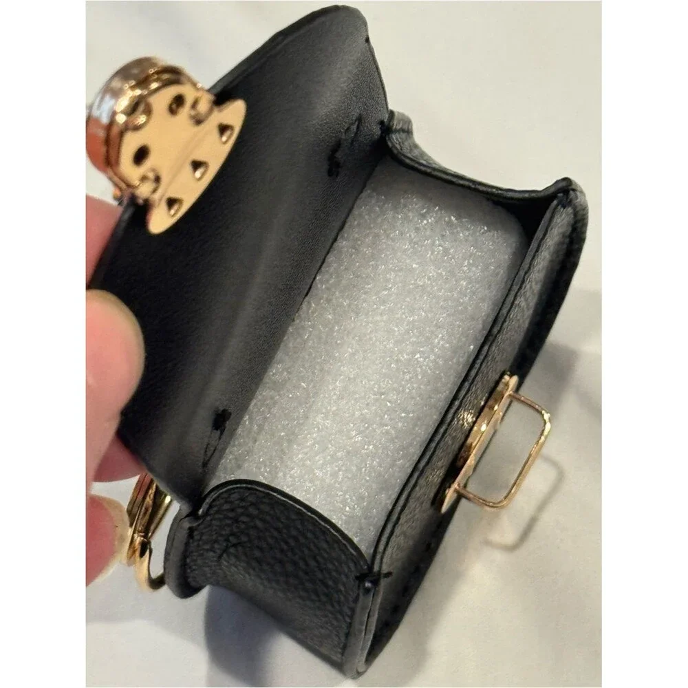 NWT Black Pebbled Mini Saddle Bag Charm Keychain with Twilly Scarf